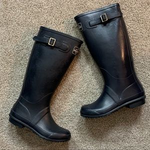 STORMWELLS Black Lined RUBBER Knee High RAIN Snow BOOTS Wellies BUCKLE Top  4